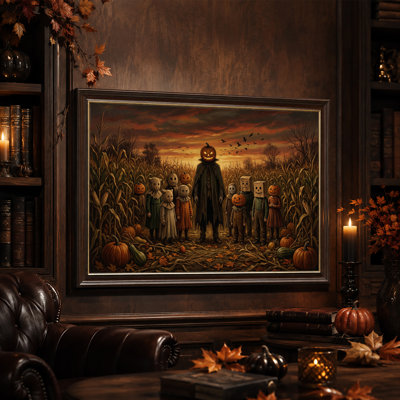 Tête de citrouille et enfants masqués dans une toile murale d'Halloween