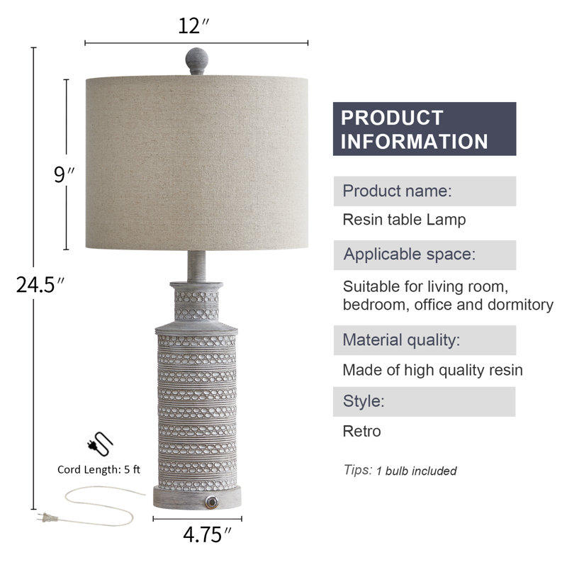 24.5" Beige and Gray Resin Farmhouse Table Lamp Set