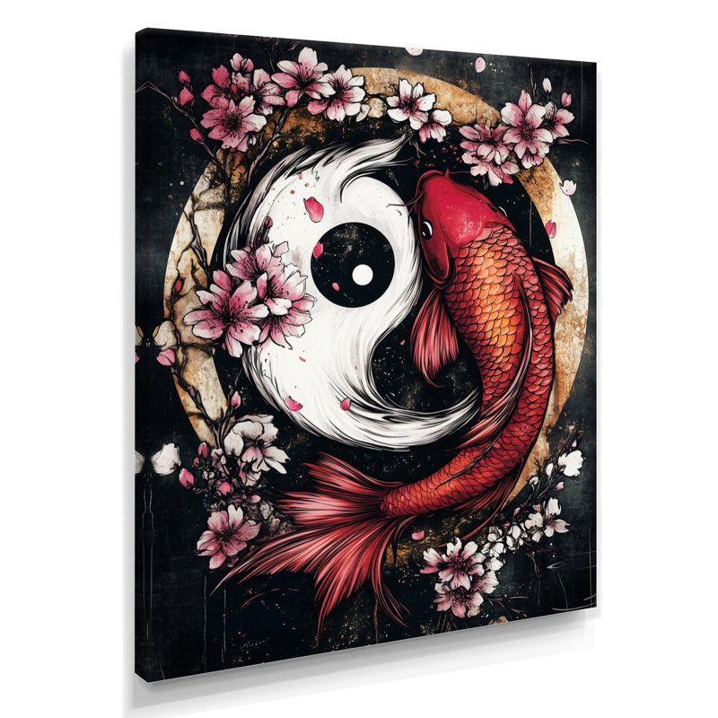 Étang mural Sakura Yin et Yang Koi, H 20 po x l 12 po x P 1 po, Toile tendue
