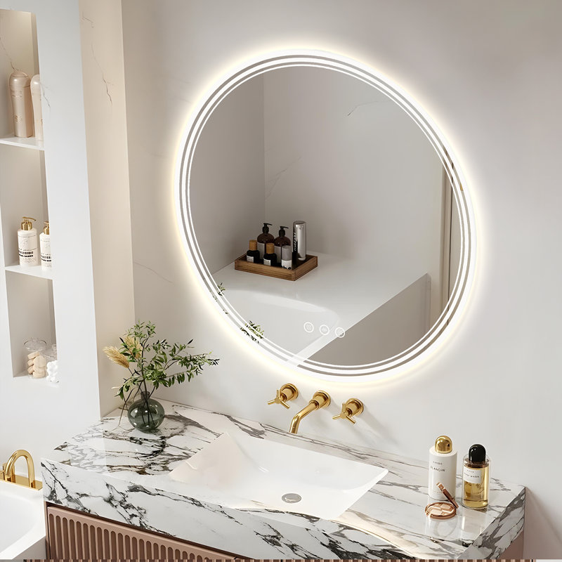 Round LED Bathroom Mirror/Vanity Mirror With Front And Back Lighting, Three Color Temperatures, Stepless Dimming, And  Anti Fog Function