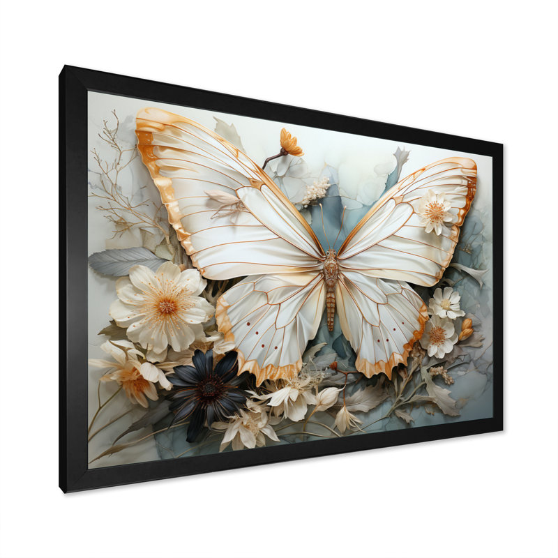 «Bisson White Gray Butterfly», reproduction sur toile encadrée, Cadre photo unique, H 24 po x l 32 po, Noir