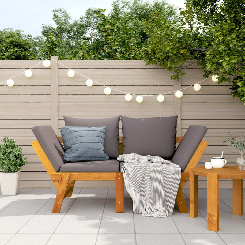  Banc de jardin gris foncé, bois d'acacia massif, polyester moyen, Gris foncé, H 26 po x l 81 po x P 29 po