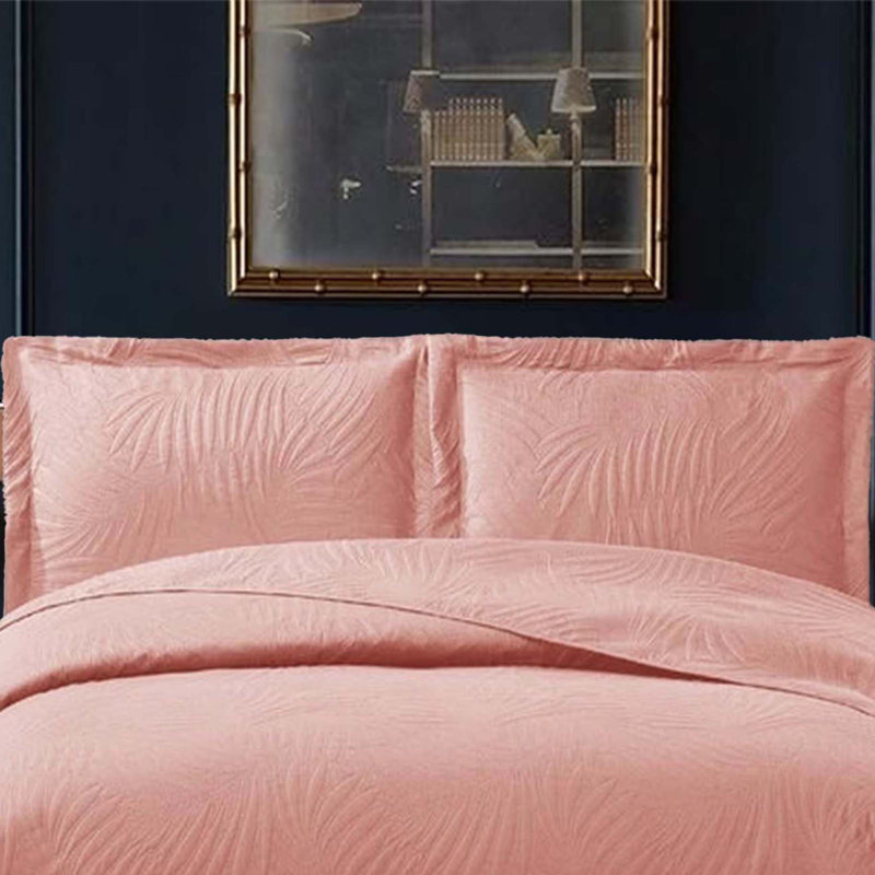 Polyester Floral Bedspread with Pillow Shams Included, Single Bedspread  + 1 Standard Pillow Sham, Pink