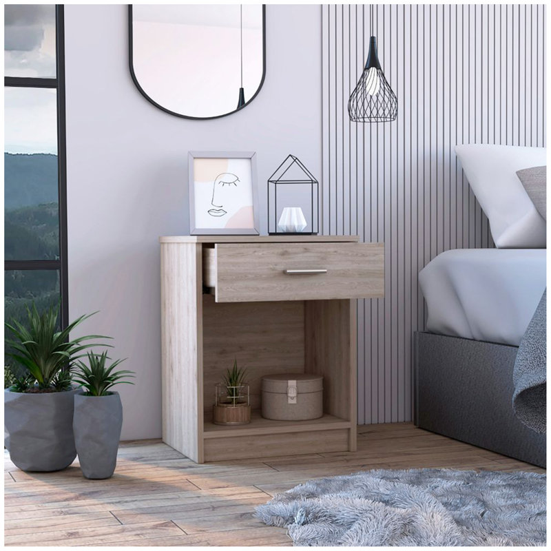 Table de chevet 1 tiroir 1 lumière gris clair