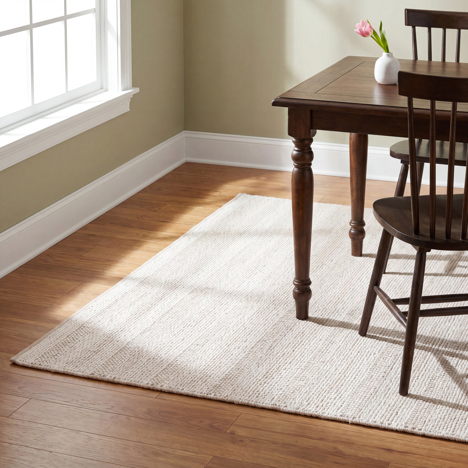 Daisy Ivory Hand-Woven Striped Rug, Rectangle 9' x 12'