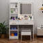 Bureau de coiffeuse avec miroir, lumières, prise de courant, modes réglables, tiroirs et tabouret