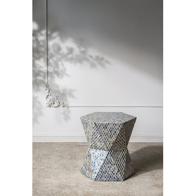 Hexagonal Tapered Garden Capiz Stool, Accent Side Table
