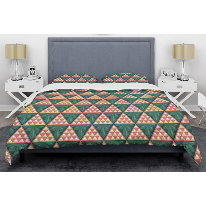 Ensemble de housse de couette abstrait géométrique rétro à mid-century, Housse de couette double / grand et 2 taies décor