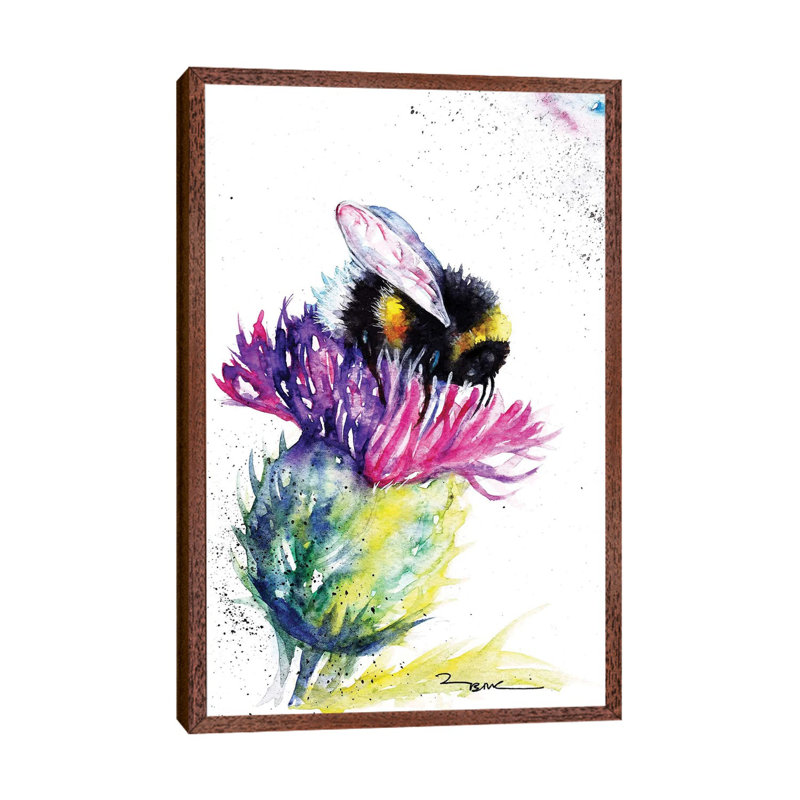 Bee And Thistle - Painting on Canvas, 101.6cm H x 66.04cm W x 3.81cm D, Classic Brown Wood Framed
