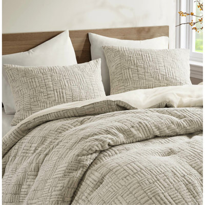 Édredon en coton surdimensionné 3 pièces - Motif géométrique double / grand, 100% avec rembourrage, lavable à la machine, rembourrage beige