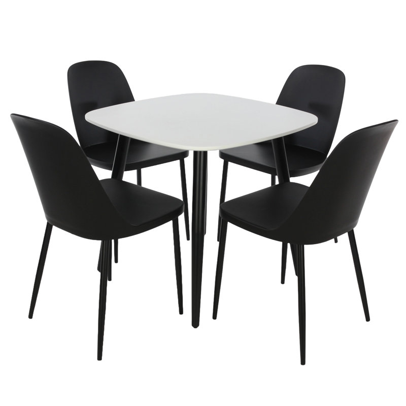 Sisquoc Casual 5-Piece Dining Set - Solid Square Table & 4 Plastic Duo Chairs, Black, White