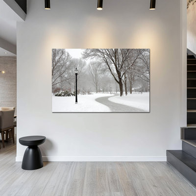 Art mural arbre d'hiver - paysage d'hiver, décoration murale, scène de neige, art mural pour salon, sentier d'hiver au pays des merveilles, art mural encadré, 24 po x 32 po