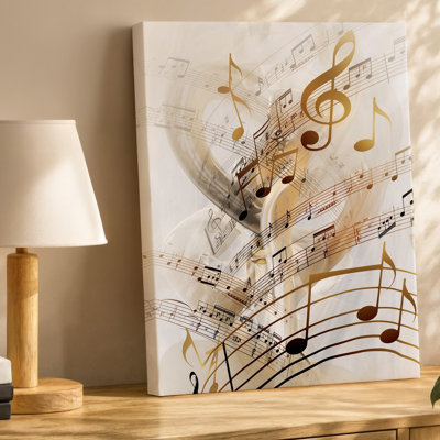 Toile, composition éthérée douce avec notes de musique fluides et feuille d'art mural