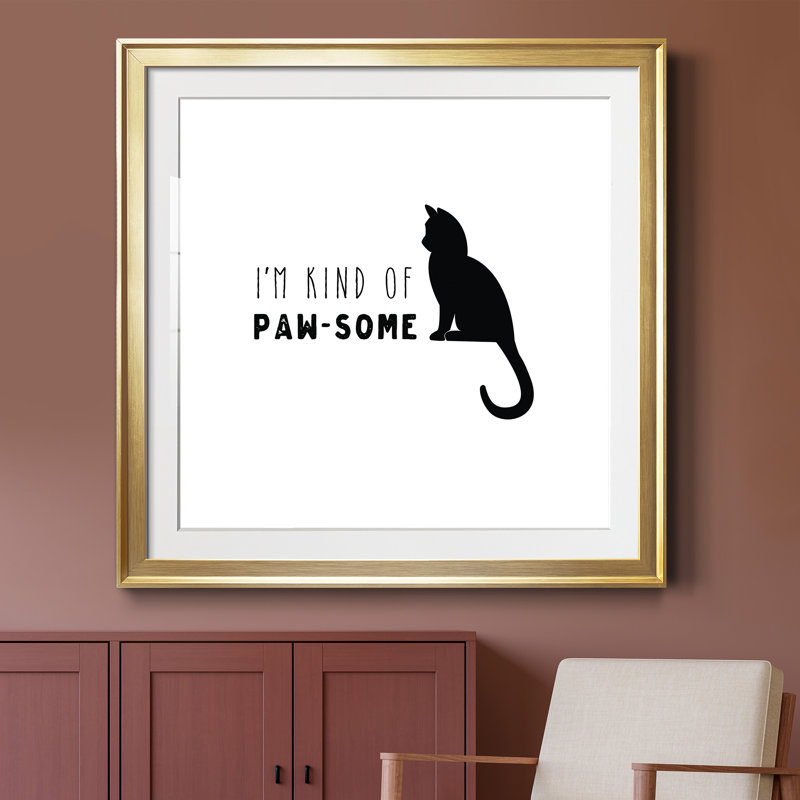 «Pawsome Cat», reproduction d'art textuel sur papier encadré, H 34,5 po x l 34,5 po x P 1,5 po, Encadrement doré