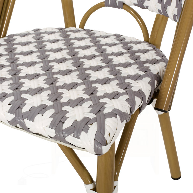 Outdoor PE Rattan And Aluminum french Chairs, Set Of 2, Gray & White, And Bamboo Finish