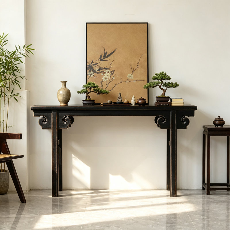 Chinese‑Style Black Lacquer Console Table