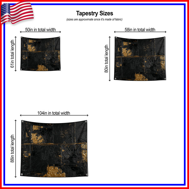 Tapisserie murale abstraite texturée noire et dorée - Décoration murale texturée, H 50 po x l 60 po avec 4 œillets