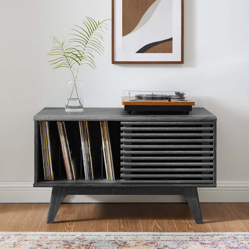 Crawley Mid-Century Modern Vinyl Record Display Stand, Charcoal