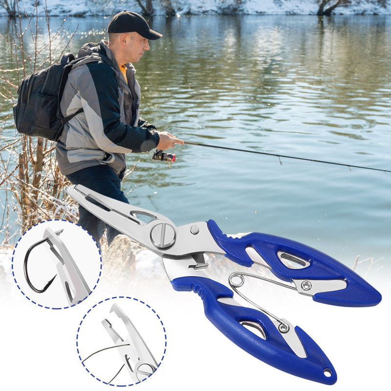 Rack multi-fonctions coude route pinces ciseaux de pêche Pe ligne de pêche pinces crochet de pêche outils de pêche, Bleu