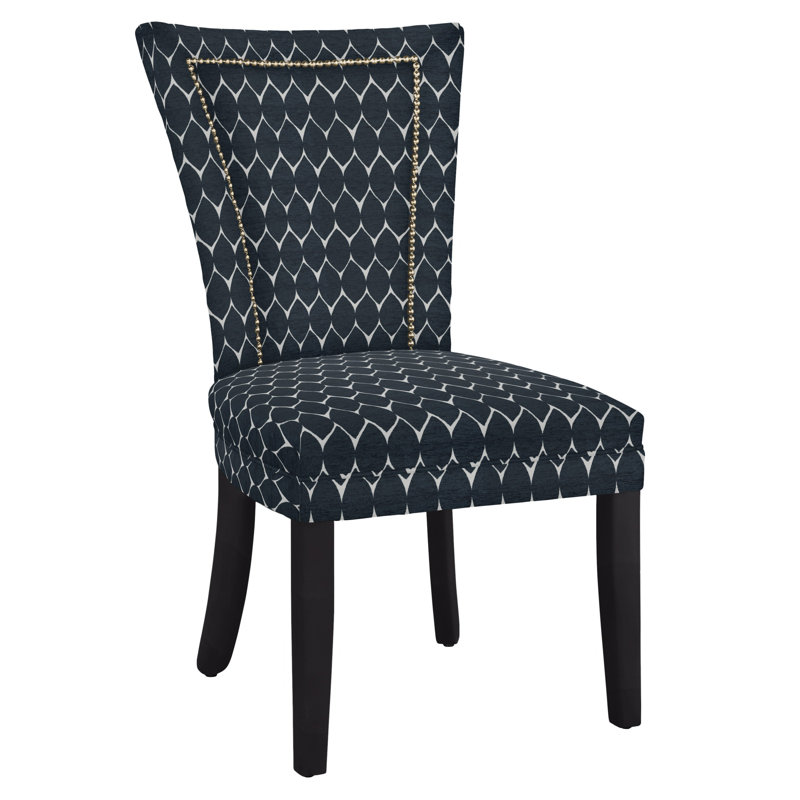 Chaise d’appoint rembourrée, Noir satiné, Laiton, Bleu marine