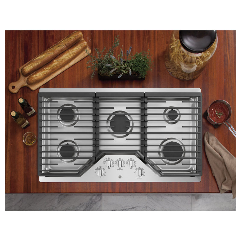 Built-in 36" Gas Cooktop with 5 Burners, Stainless Steel