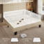  Base de lit grand format, structure de lit plateforme en lin avec tête de lit en tissu, support de lattes en bois massif, silencieux, sans sommier, facile à assembler, beige