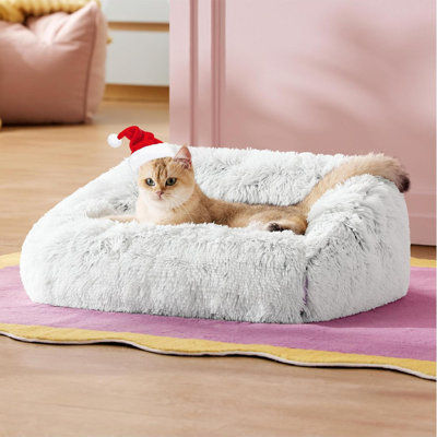 Lit de chat mignon pour chat - Furry, intérieur, grand canapé, lavable, petit lit pour chien apaisant pour chiot avec un design tendance