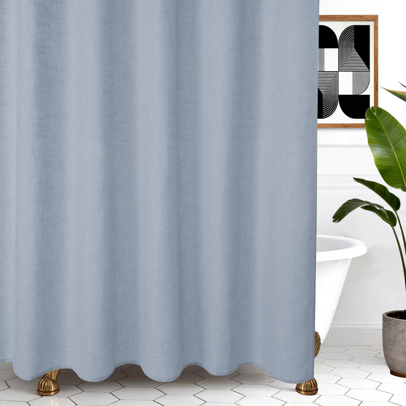 Linen Blend Single Shower Curtain, Pale Blue