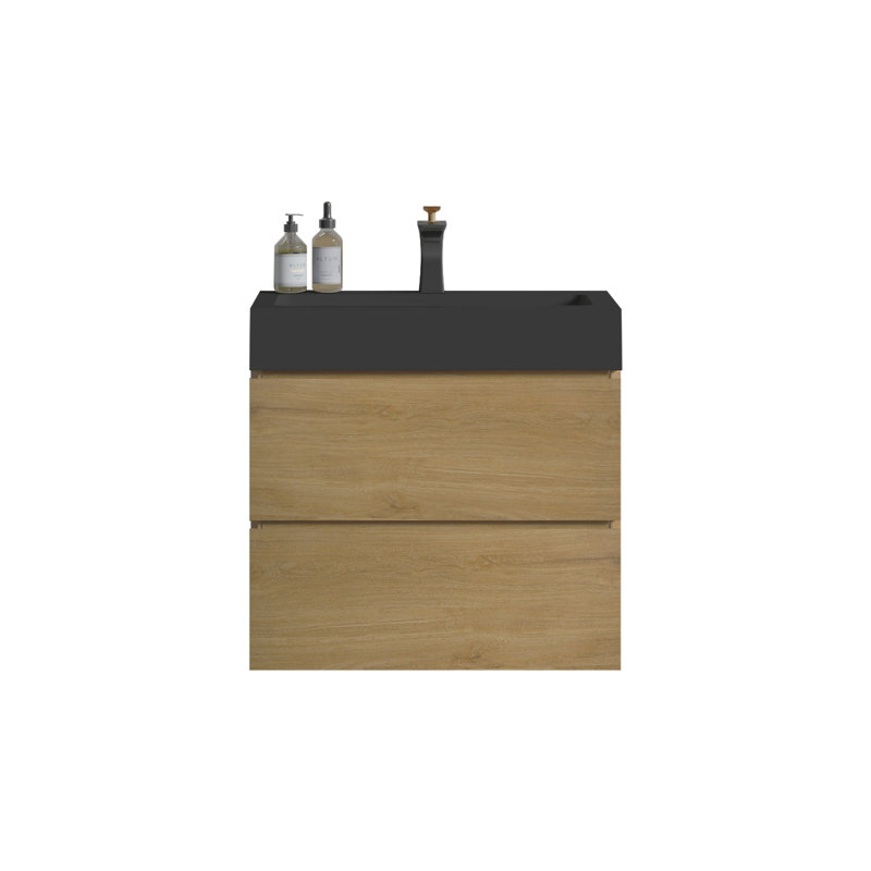 Équipement de salle de bain moderne - meuble-lavabo en chêne naturel de 24 po avec lavabo, tiroir spacieux en chêne, design d'intérieur, grand espace, fonctionnalité silencieuse