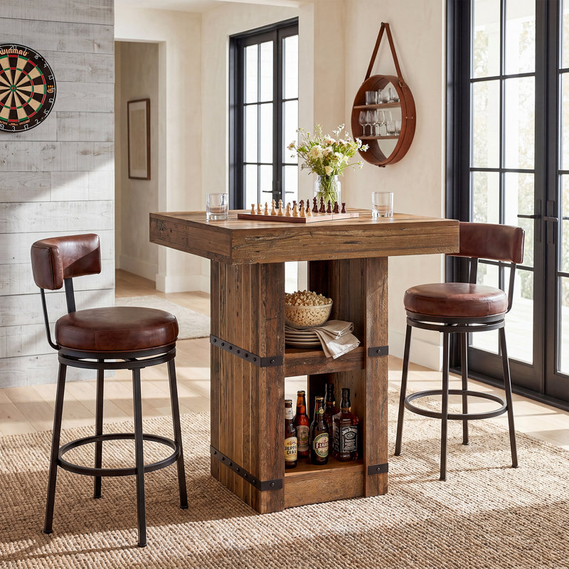 Table de bar carrée 31,5 "avec rangement à 2 niveaux, brun