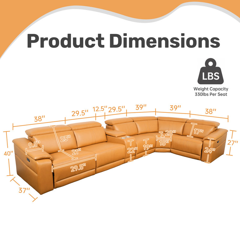 Canapé d'angle confortable 6 pièces en cuir brun avec fauteuil inclinable électrique et rangement, style moderne et respirant, idéal pour le salon.
