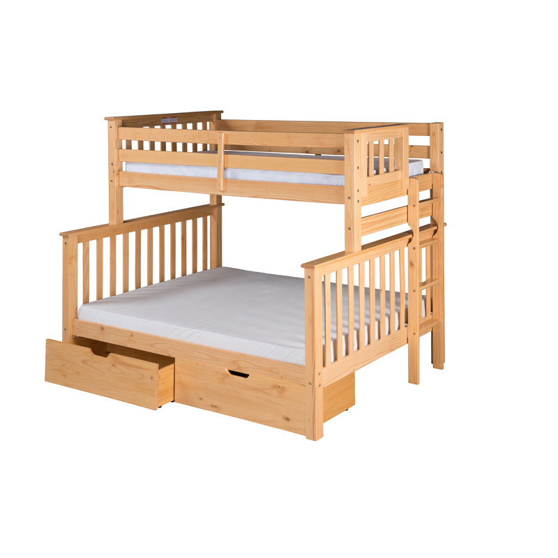 Abdullah Kids Bunk Bed with Drawers, Natural, Twin Over Full