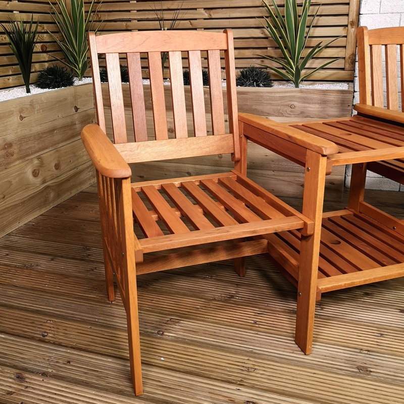Huson 2 Person Wooden Garden Bench Love Seat & Table Garden Furniture