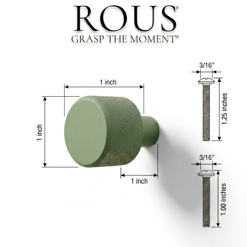 ROUS Hardware Mid Century Modern Knurled Knob, Olive (Green)