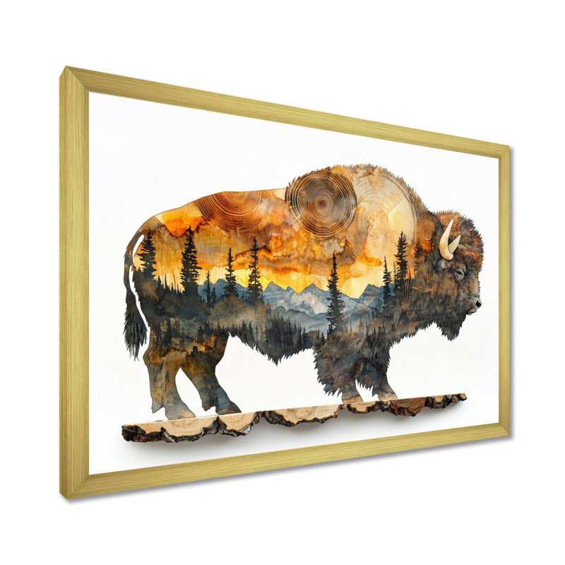 Portrait de bison américain Gianluka dans une double explosion Canyon I - art mural grand bison, H 12 po x l 20 po, Doré