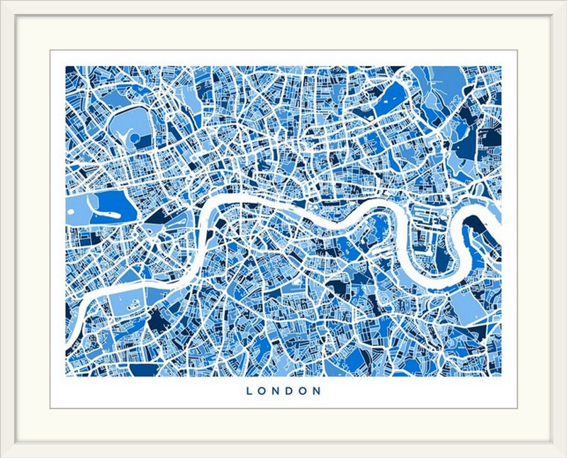 «London England Street Map» par Bellen, impression, Cadre blanc, H 20 po x l 24 po x P 1 po