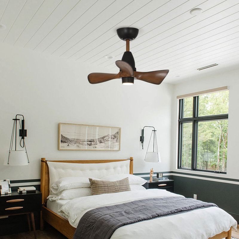 Edgebrooke 28'' Ceiling Fan with LED Lights, Black with Brown Blades