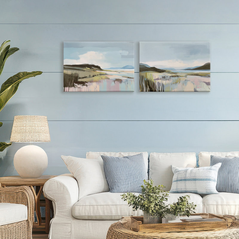 Ensemble de 2 toiles Verdant Coastal Waters, design par Elara Yasna, H 16 po x l 24 po