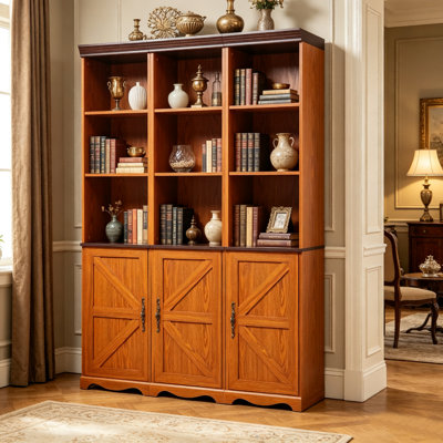 Armoire de rangement de style campagnard de 70,86 po de hauteur avec portes à lattes en bois en forme de X, bibliothèque vintage pour le salon