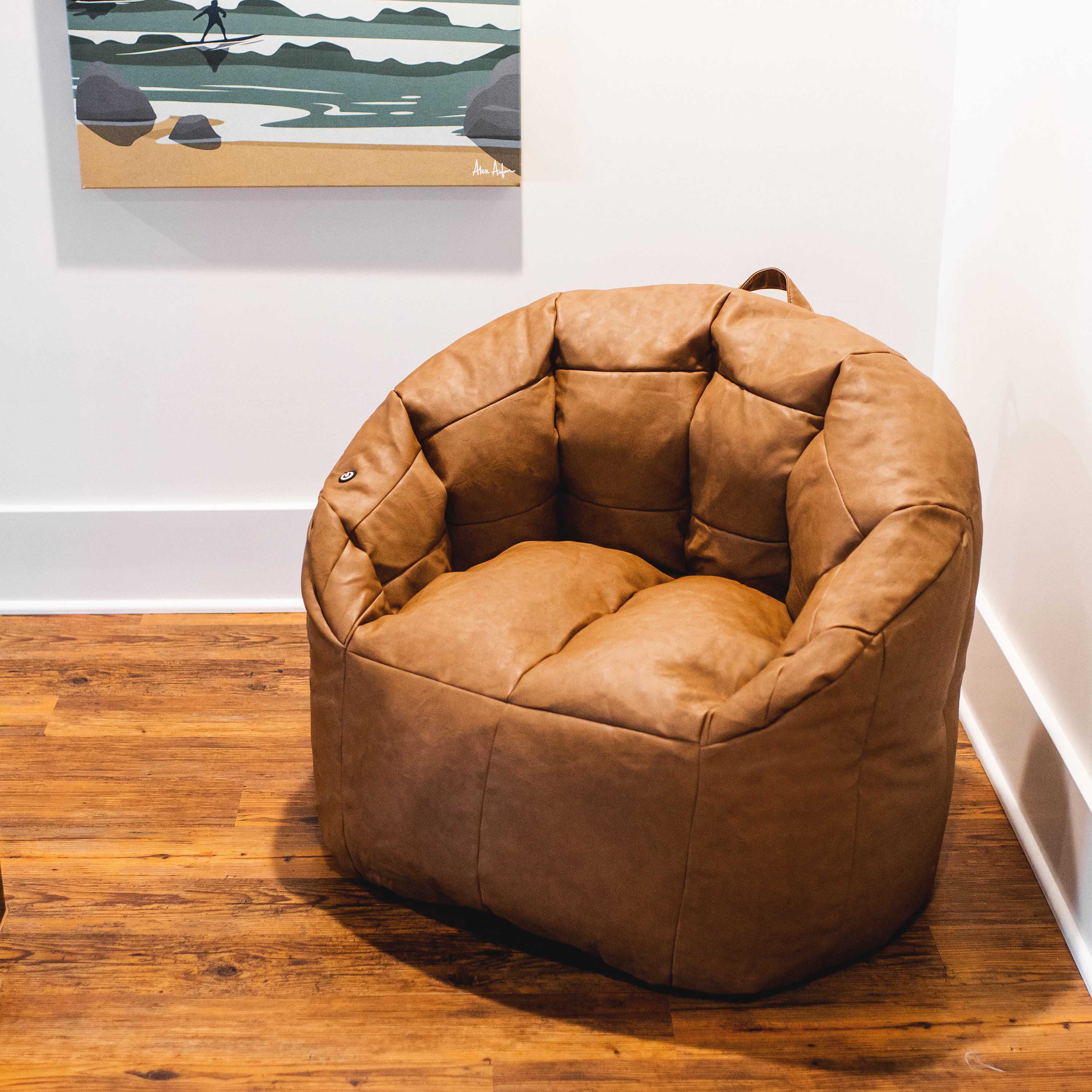Big Joe Milano Bean Bag Chair with Vibe, Caramel Montana Leather