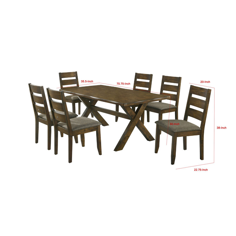 Ensemble de table de salle à manger Siny, fini brun muscade, 4 chaises d'appoint rembourrées, 7