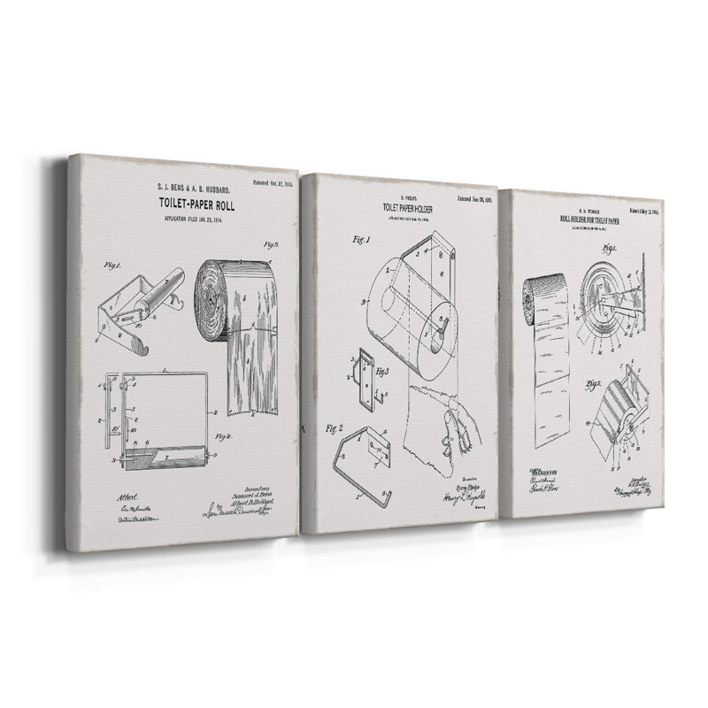 Papier hygiénique brevet I - Toile tendue sur mesure avec châssis - 3 pièces, H 60 po x l 120 po