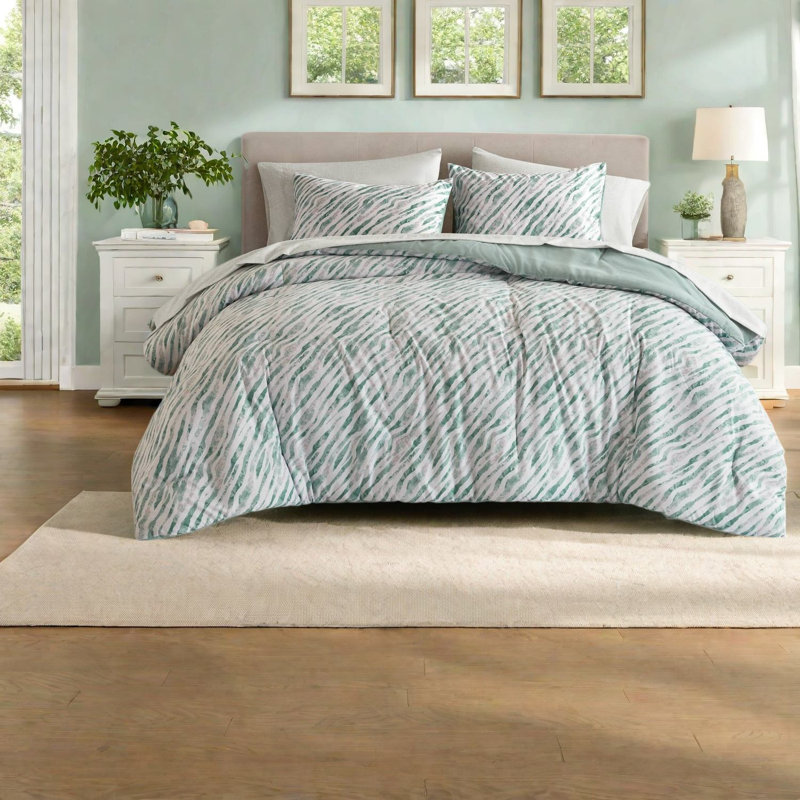 Ensemble de literie simple TG, pièce d'édredon moderne en polyester vert pour la chambre à coucher