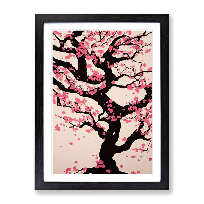 Elleny Cherry Blossom Tree Art Painting - Picture Frame Print, 64cm H x 46cm W, Oak Framed