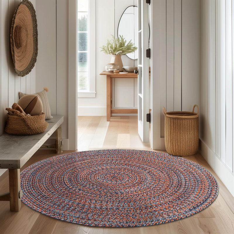 Tapis bleu marine tressé à la main Greensboro, Rond 4 pi x 4 pi