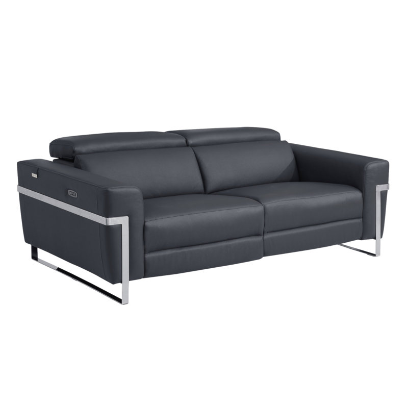 Global United Top Grain Italian Leather Sofa With Power Recliner, Dark Gray