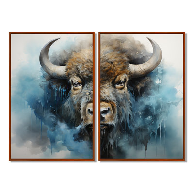Bison Spirit Of The Prairies - Blue Art Prints On Canvas