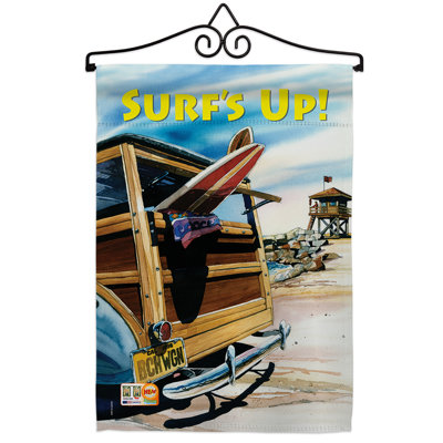 « beach wagon », décoration de polyester de 2 côtés en polyester 19 po. ensemble de drapeau