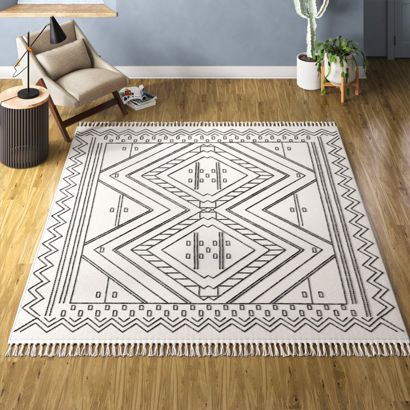 Tapis d'intérieur ivoire / noir Deaver, Rectangle 4 pi x 6 pi