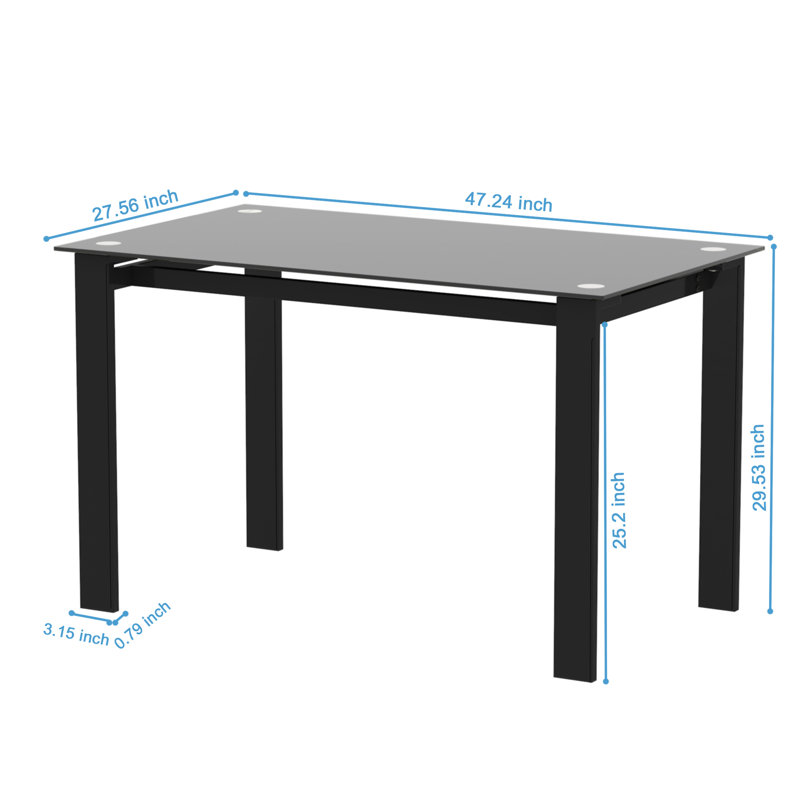 Table à voile rectangulaire noire en verre trempé - aventureuse, pour les amoureux de la mer, capacité de poids de 170 lb en verre de bureau moderne, rectangulaire, aspect professionnel,